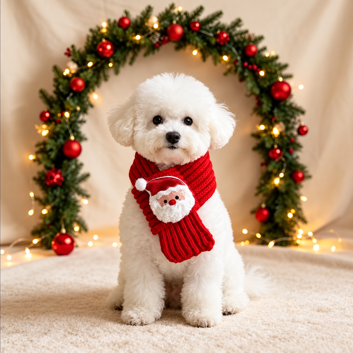 Christmas Pet Scarf for Cats & Dogs, Red Knitted Santa Claus Design