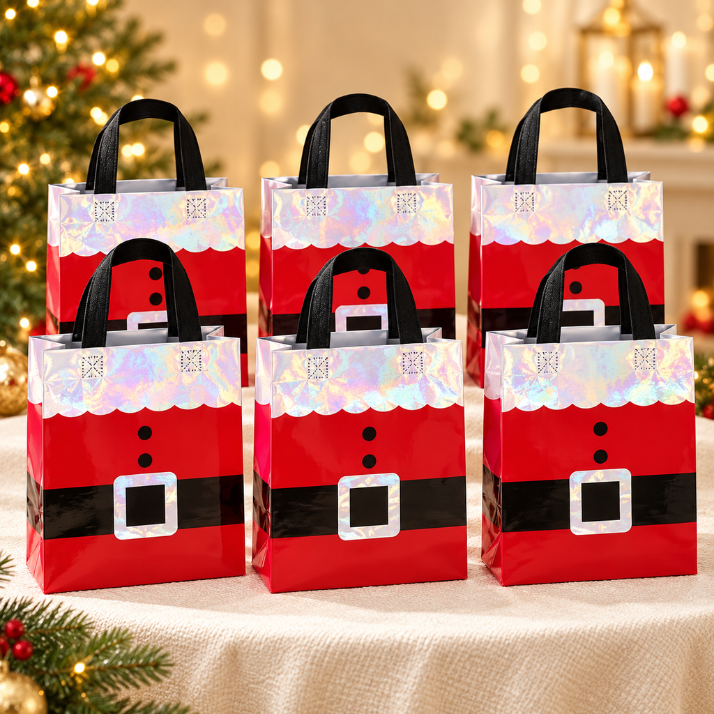 Toys Today Bags, 12pcs Santa Gift Bags Tote Bag, Xmas Kraft Bags, Candy Goodies Bag Gift Wrapping Bag for Present & Party