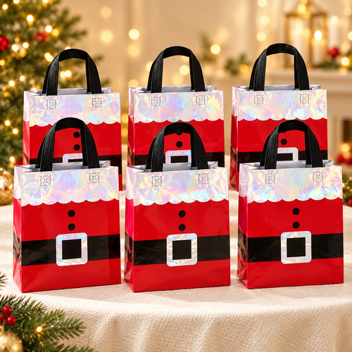 Toys Today Bags, 12pcs Santa Gift Bags Tote Bag, Xmas Kraft Bags, Candy Goodies Bag Gift Wrapping Bag for Present & Party