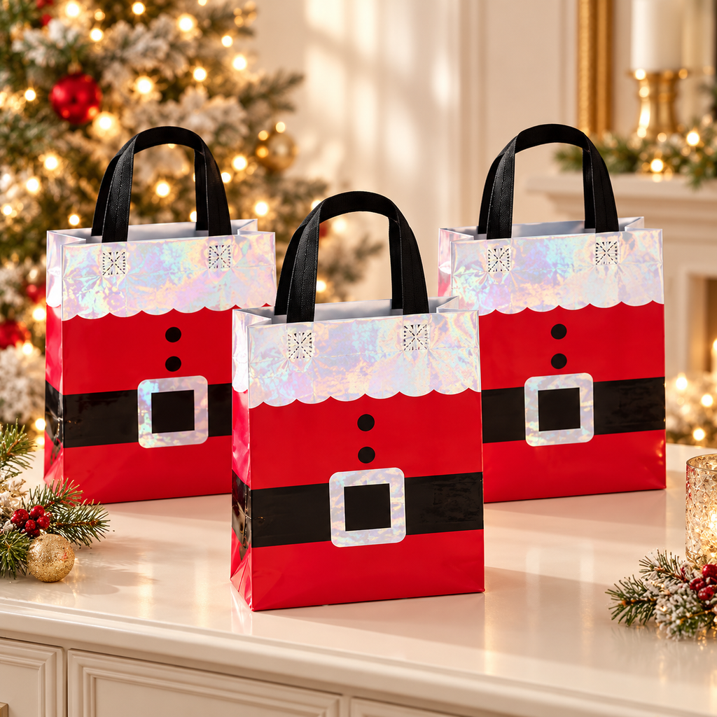 Toys Today Bags, 12pcs Santa Gift Bags Tote Bag, Xmas Kraft Bags, Candy Goodies Bag Gift Wrapping Bag for Present & Party